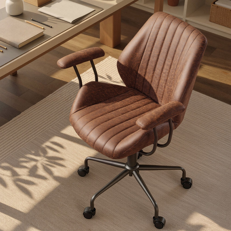 Chaise de travail ergonomique en suède avec accoudoirs rembourrés Viola, Marron foncé