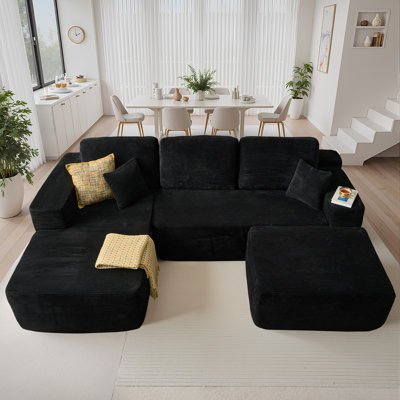 Seren Boneless 106" Modular L-shaped Sectional Sofa With Ottoman, No-assembly Cloud Couch, Boneless Design For Modern Living
