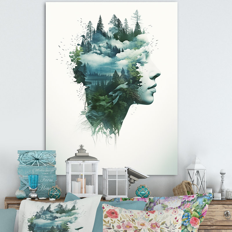 Mindfulness Calming Double Exposure Portrait I - reproduction, Toile tendue, H 20 po x l 12 po x P 1 po