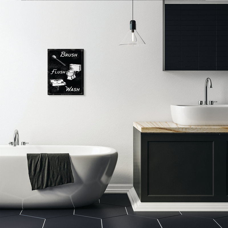 « brossage chasse et blanc de salle de bain noir et blanc », impression, Toile tendue, H 16 po x l 20 po