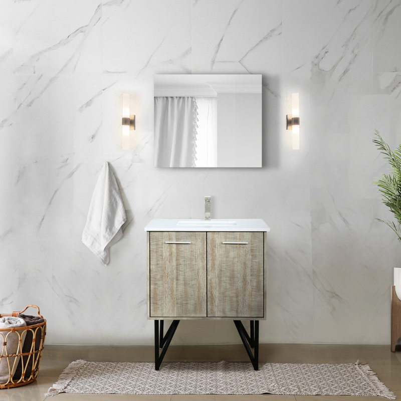 Meuble-lavabo rustique avec miroir - fermeture en douceur, teinture - finition, options de rangement abondantes, 30"