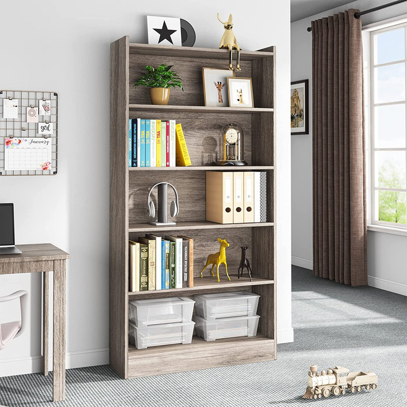 Bibliothèque l 35,4 ", bibliothèque haute moderne en bois, Noir, (5 tablettes) H 72,04 po x l 35,43 po x P 11,81 po