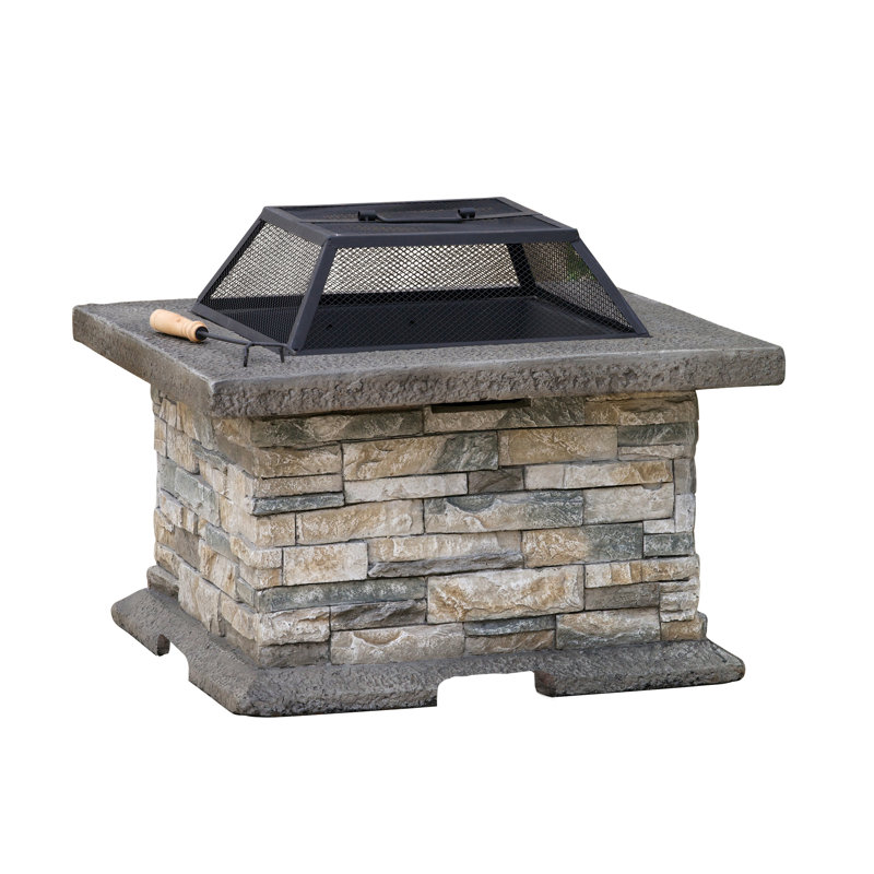 Coonrod Square Concrete Fire Pit Table with Lid