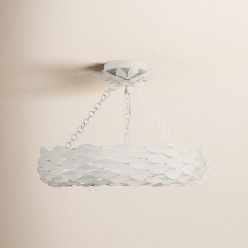 6 - Light Dimmable Wagon Wheel Chandelier, Matte White