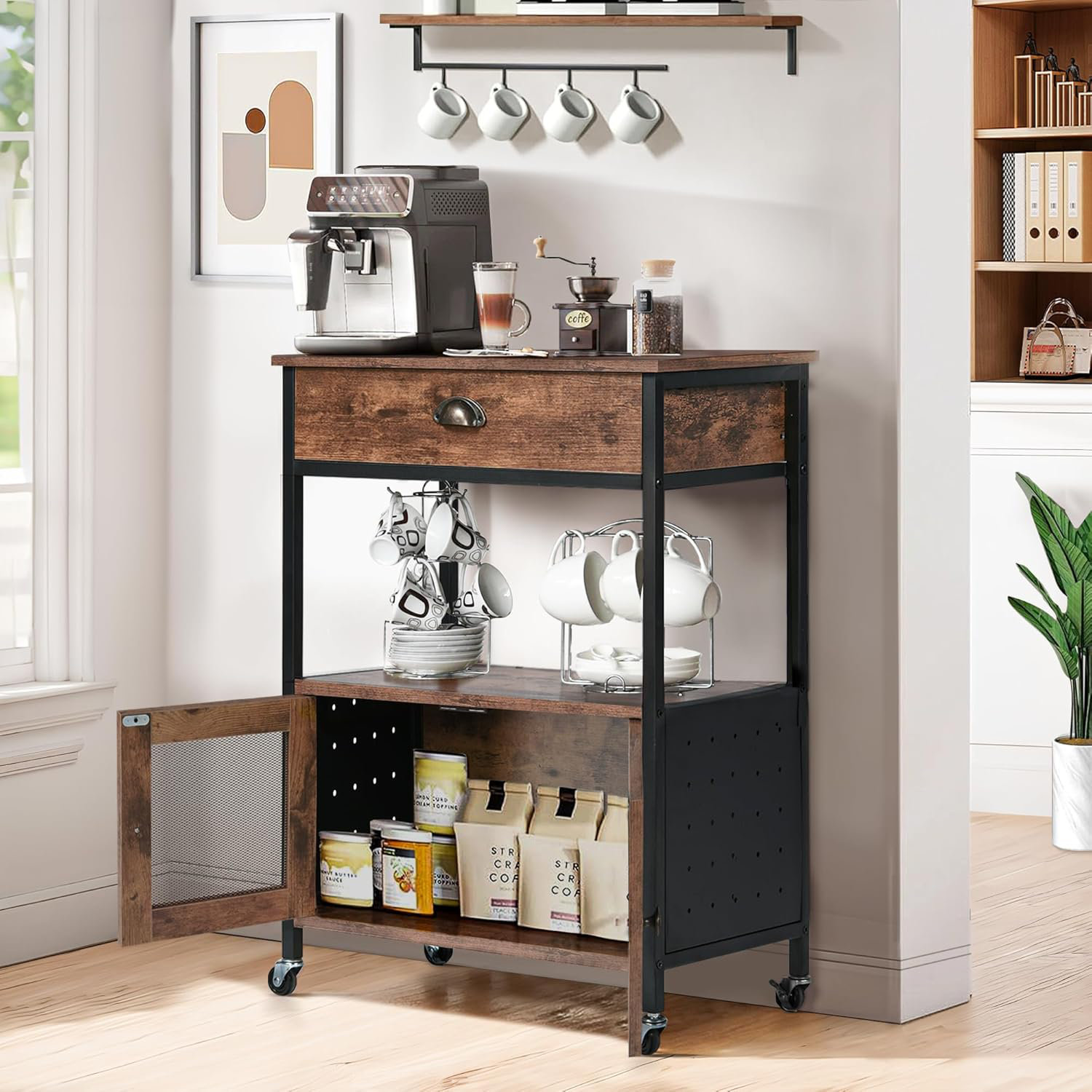 17 stories coffee bar cabinet on wheels small microwave cart with