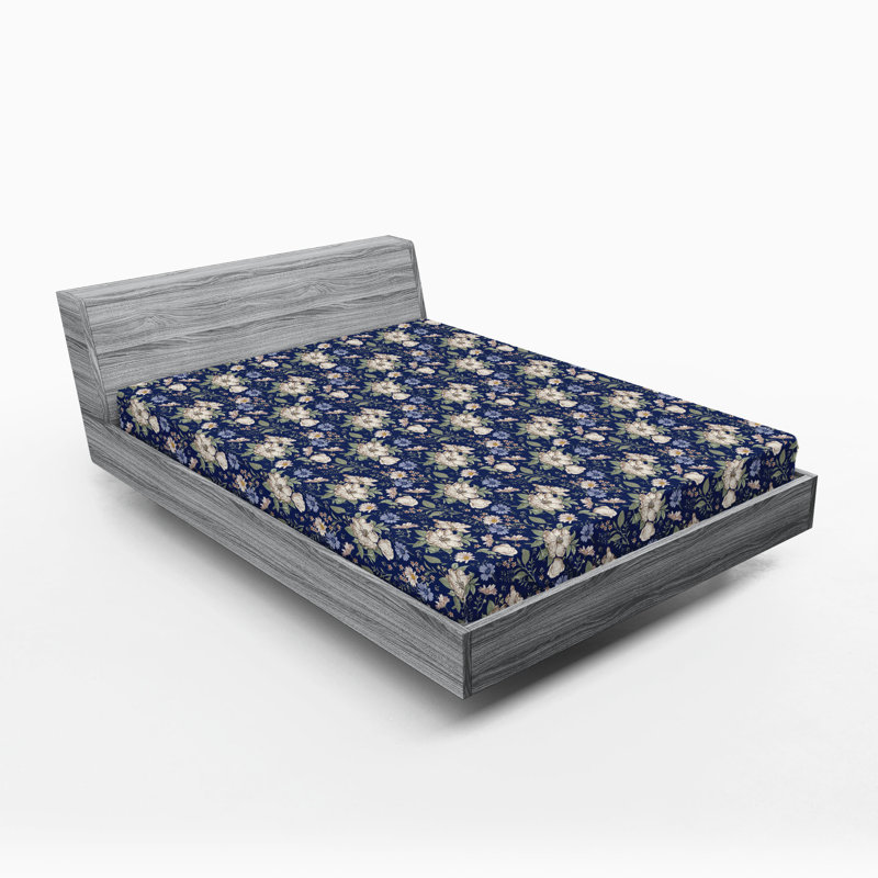 Drap-housse Ambesonne, Indigo, bleu ciel, coquille d'œuf / floral, Drap-housse grand