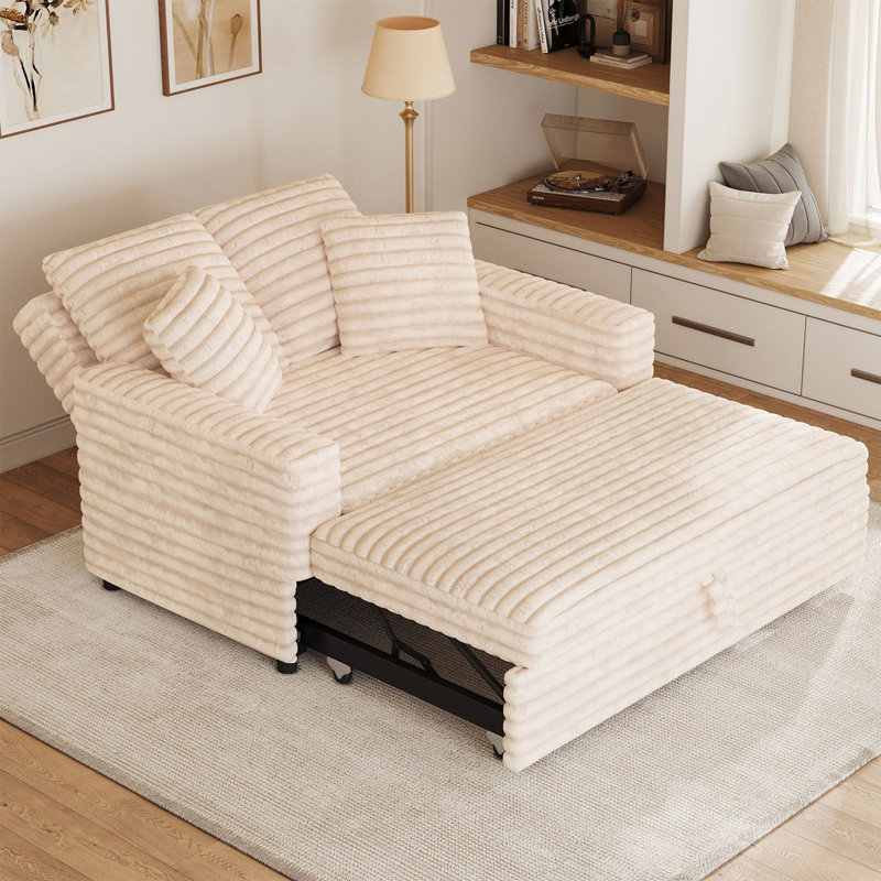 Naykin 2-Person Faux Fur Sofa Bed with Removable Cushion Cover, Pink, Straight Stripe Shape Plush