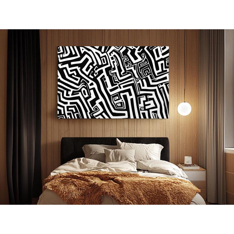 Reproduction d'art sur toile de haute qualité en noir et blanc sur un labyrinthe abstrait noir et blanc - art élégant - cadeau - reproduction murale, reproduction de peinture