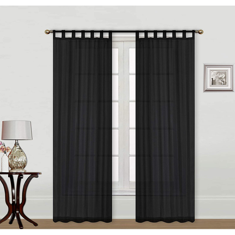 Polyester Semi Sheer Curtain Single Panel, Black, 40" W x 95" L