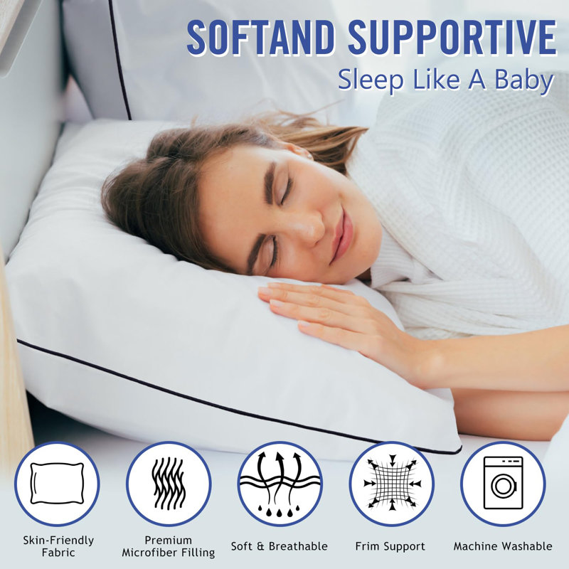 Standard Size White Polyester Cooling Bed Pillows Set of 2