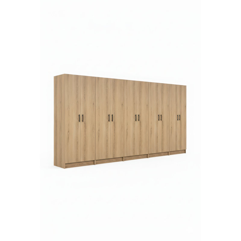 Modex Oak Multi-Purpose Utility Storage Cabinet (5-Piece Set), Oak, 70.9" H x 157.5" W x 15.7" D
