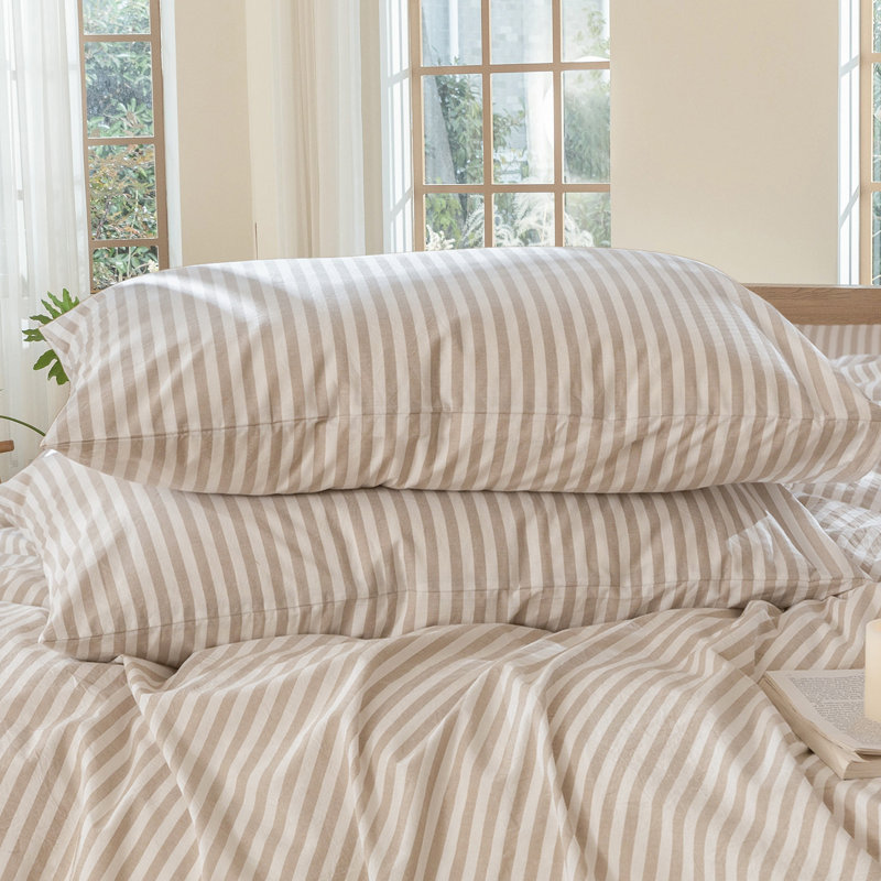 MooMee Pillowcases 100% Washed Cotton Linen Like Textured Breathable Soft, Standard (20" x 26")