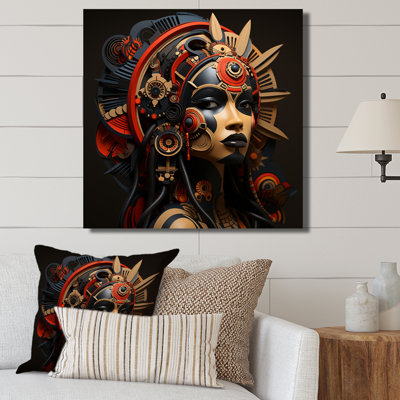 Masque africain doré et rouge - Art mural africain