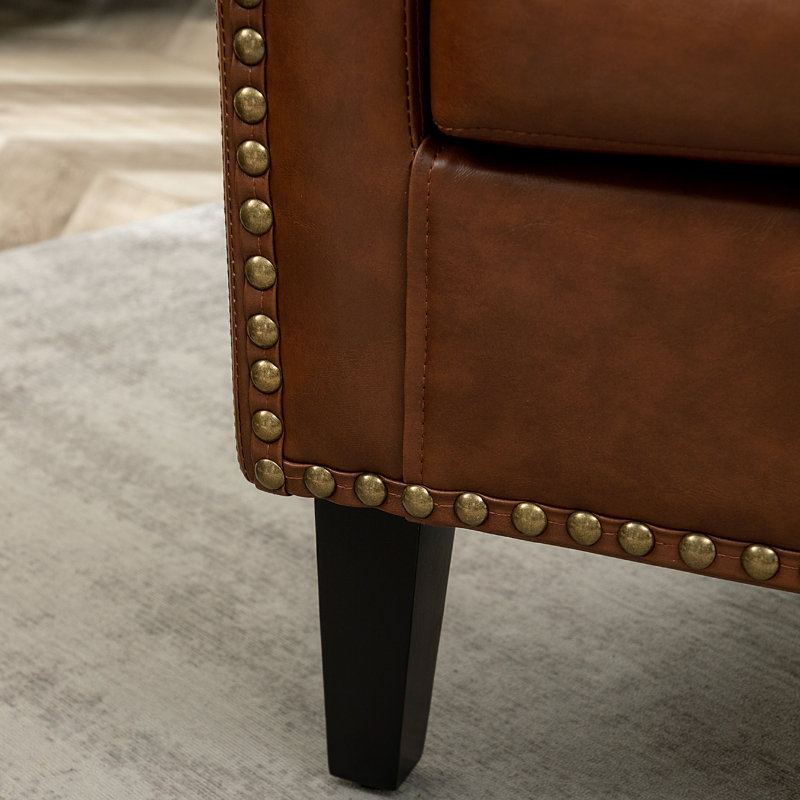 Fauteuil demi-tonneau capitonné 2 pièces Oscar, Similicuir brun