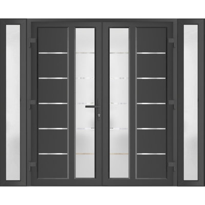 Front Exterior Prehung uPVC Metal-Plastic Double Doors MANUX 8088 Antracite 2 Sidelites Exterior WindoANT Office Commercial and Residential Doors Entrance Patio Garage 96 x 80