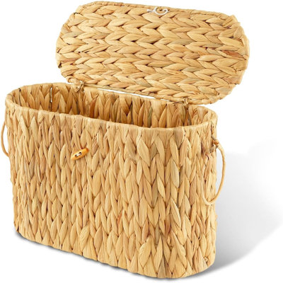 Panier de rangement pour papier de toilette avec couvercle, organisateur de salle de bain en osier jacinthe d'eau