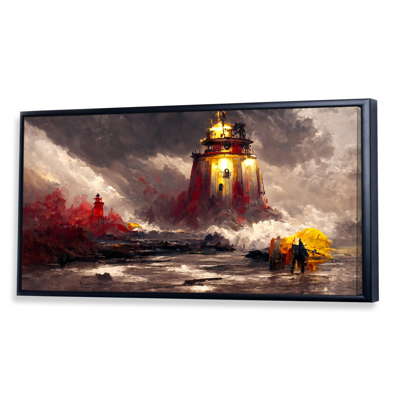 Phare moderne de Cyberpunk - peinture sur toile, H 8 po x l 12 po x P 1 po, Cadre noir