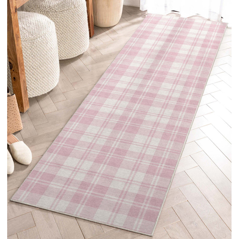 Tapis rose à motif géométrique Kehr, Tapis de couloir 2 pi 3 po x 7 pi 3 po