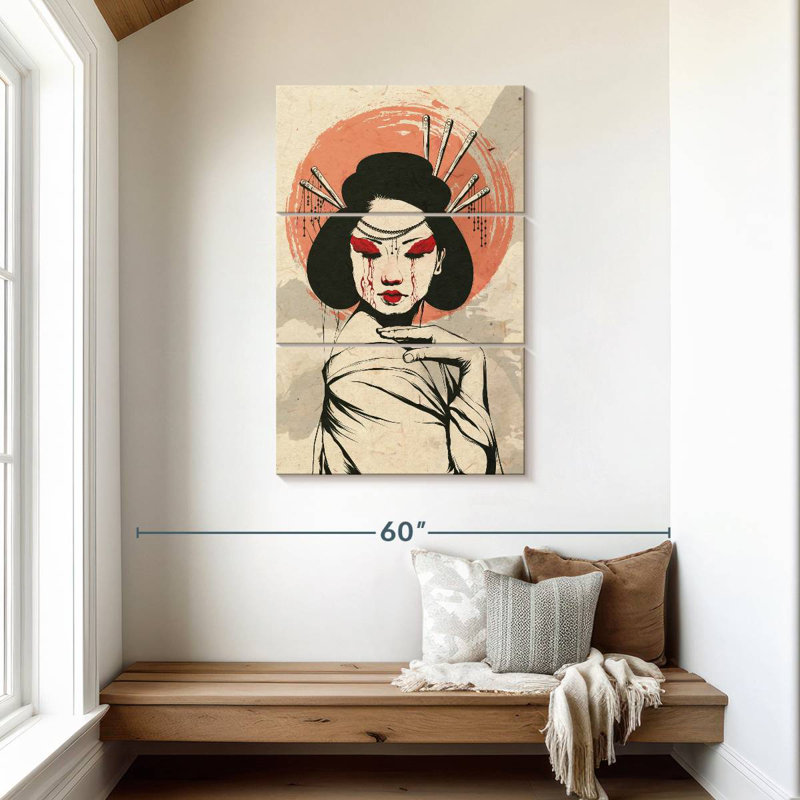 Portrait de femme japonaise Leisha Somber, H 45 po x l 28 po