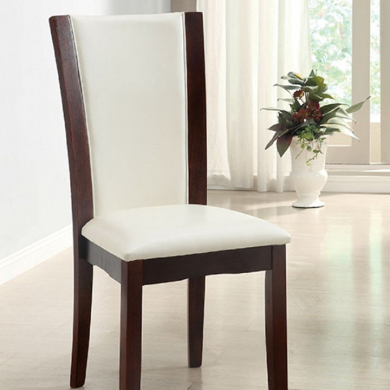 Gurmukh Upholstered Solid Wood Side Chair, White, Dark Cherry