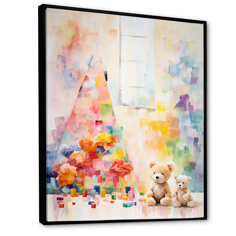 «Whimsical Kids Floral Haven III», art mural pour chambre de bébé, Cadre flottant noir, H 32 po x l 16 po x P 1 po