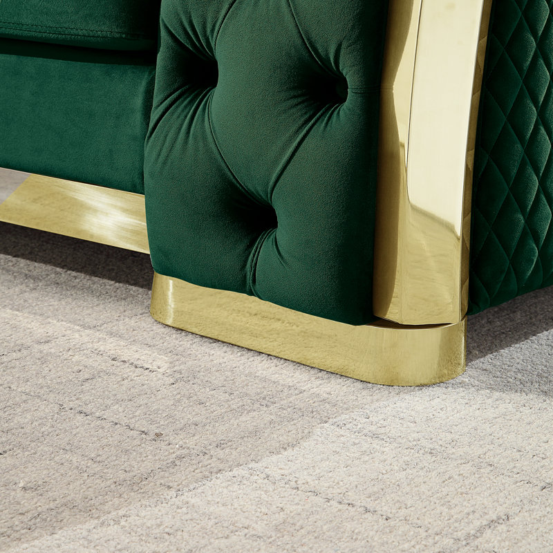 Fauteuil rembourré, Or, Velours vert