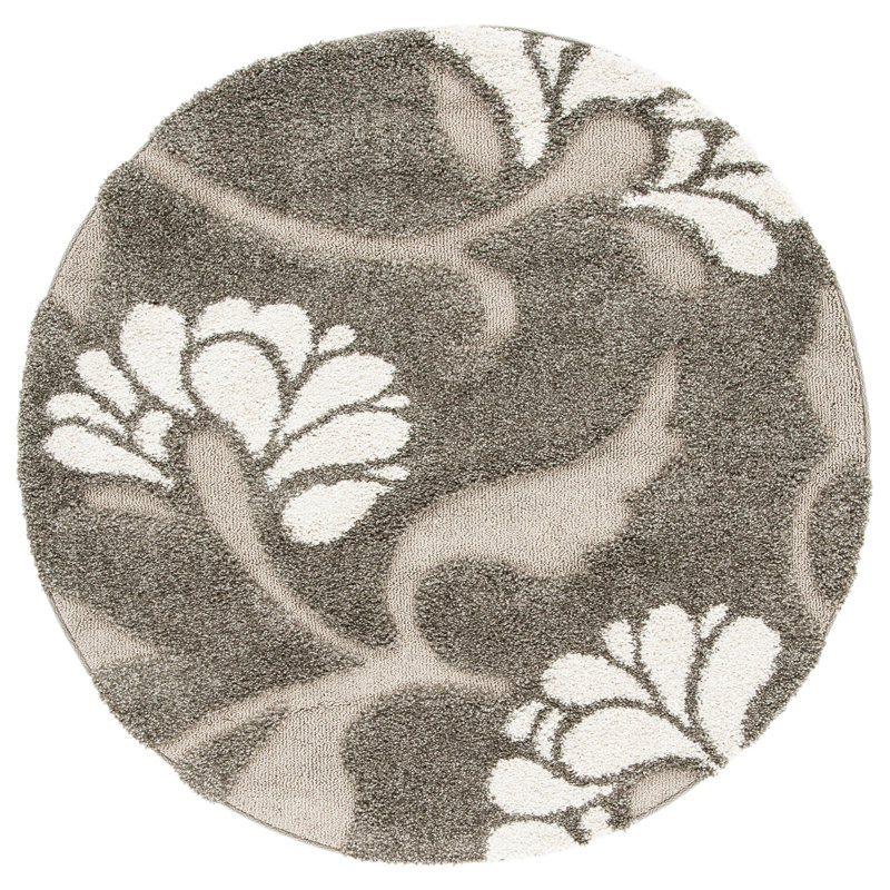 Tapis fumée / beige à motif floral Chanhassen, Rond 5 pi