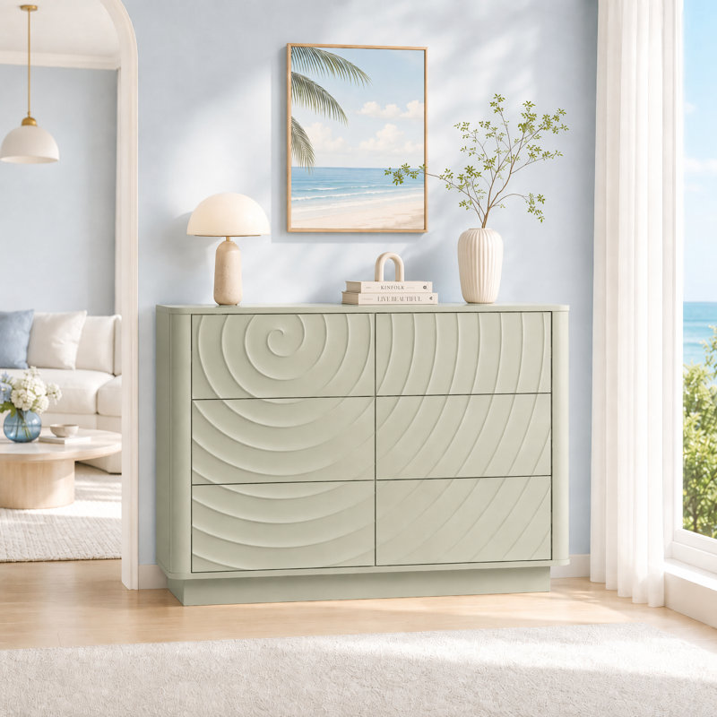 Commode double 6 tiroirs l 46,5 po avec poignées modernes, Vert