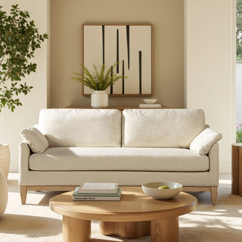 Pera 75.5" Upholstered Sofa, White Linen