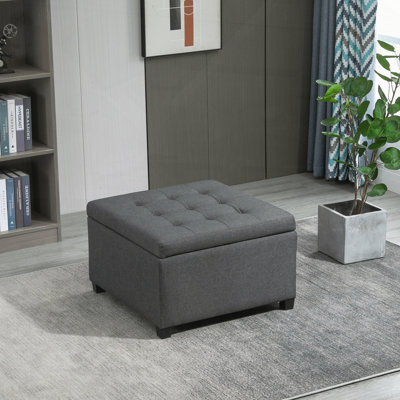 Repose-pieds de rangement capitonné en tissu avec charnière en métal à couvercle rabattable et structure en bois d'eucalyptus stable pour le salon ou la chambre à coucher