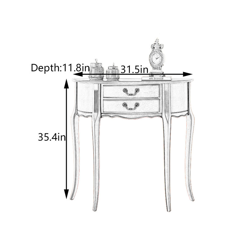 Table d'entrée semi-circulaire, H 35,40 po x l 31,5 po x P 11,8 po