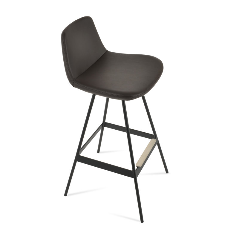 Tabouret Pera Balat, Acier Inoxydable, Similicuir brun en microfibres de polyester et de 