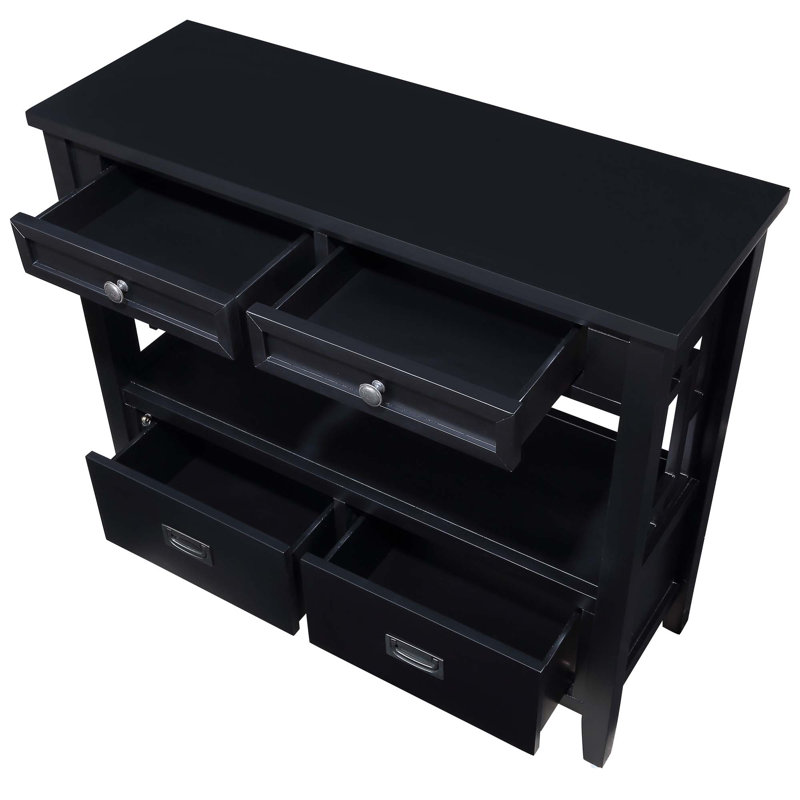 Console en bois de pin 36 pouces avec 4 tiroirs et 1 tablette de rangement pour une utilisation polyvalente à la maison, Noir