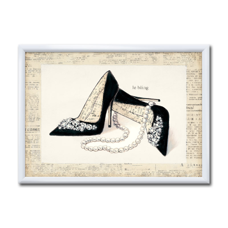 Glamour Black Diamond Stiletto I - reproduction d'art sur toile, H 20 po x l 20 po x P 1 po, Cadre blanc