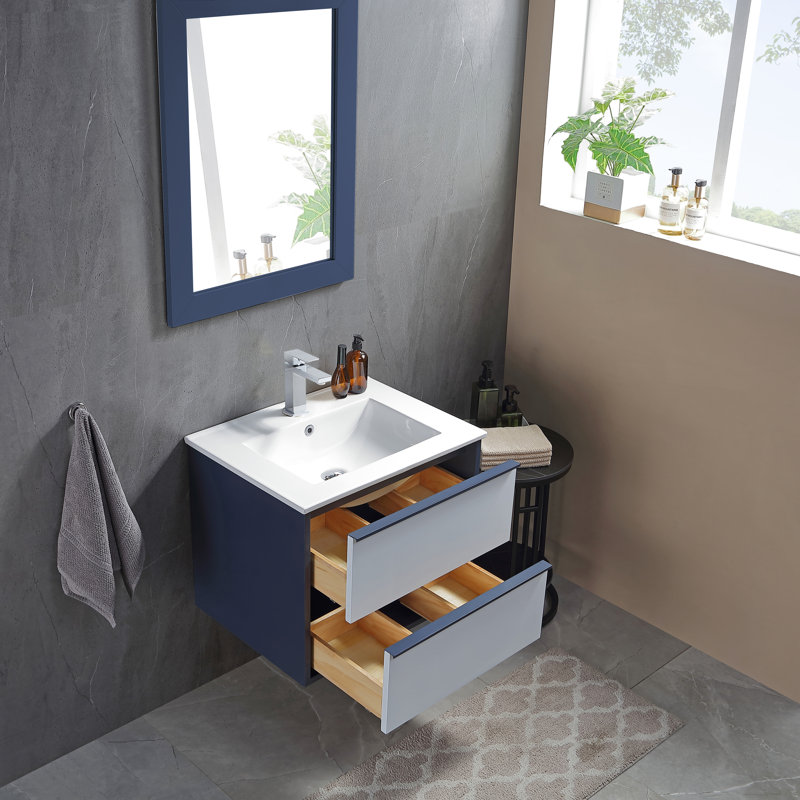 Anvay 24'' Wall-Mount Single Sink Bathroom Vanity with Ceramic Top