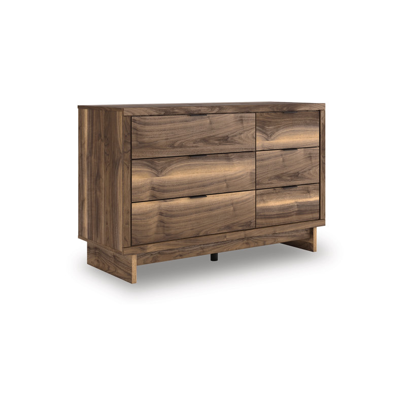 Commode large 6 tiroirs Lina, poignées intégrées, brun noyer rustique 51 po