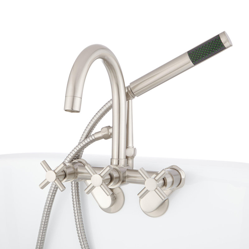 Sebastian Wall Mounted Variable Center Tub Faucet with Cross Handles, Brushed Nickel