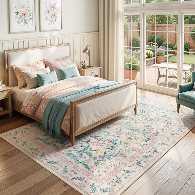 Kaldi Kaldi Oriental Botanical Floral Machine Washable Area Rug with Non-Slip Backing for Living Room, Dining Room, Bedroom