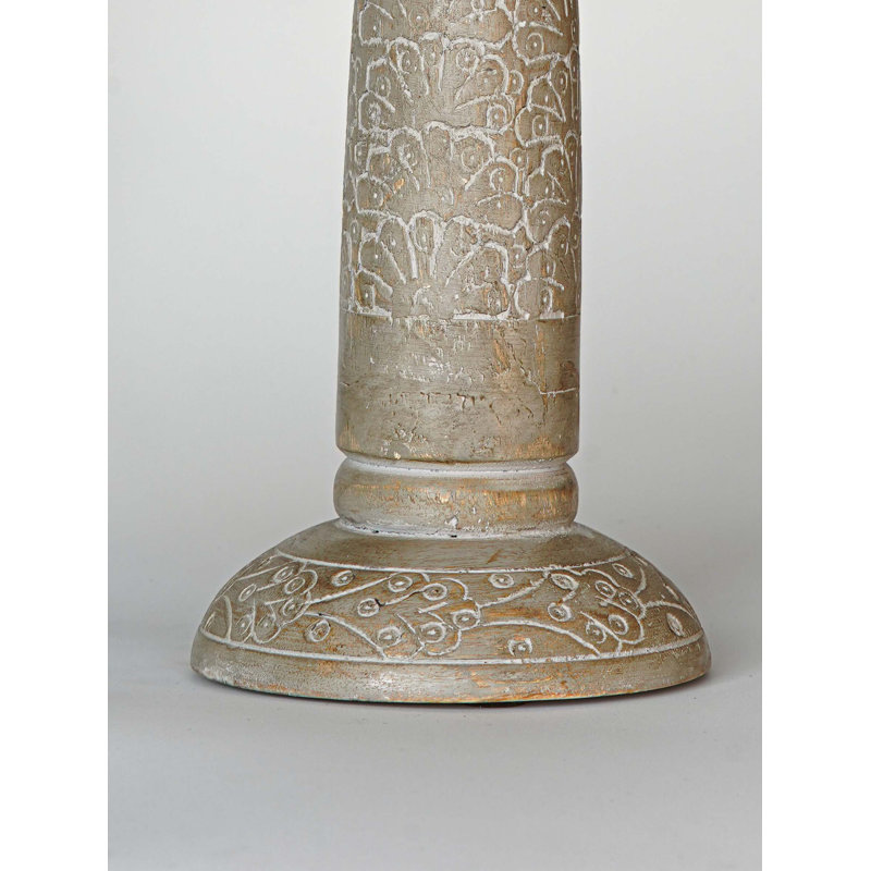 Gray Wash 15'' Handmade Mango Wood Pillar Candle Holder