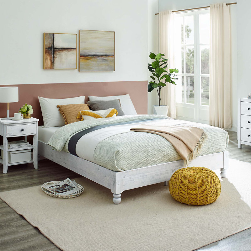 12" Wood Bed Frame, King, Whitewashed