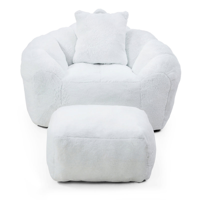 Giant Bean Bag Chair Withfootstool, Oversized Bean Bag  For Adults And Kids, Faux Fur Shell-Shaped Large Chair With Filler, Stuffed Big Accent Sofa,  Floor Sofa For Gaming,Reading Living Room Bedroom