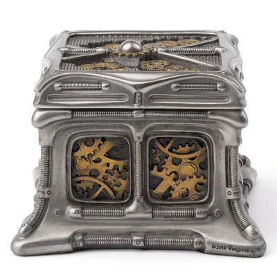 3.74 in L Steampunk Butterfly And Gears Trinket Box (Steel + Brass), Poly Resin