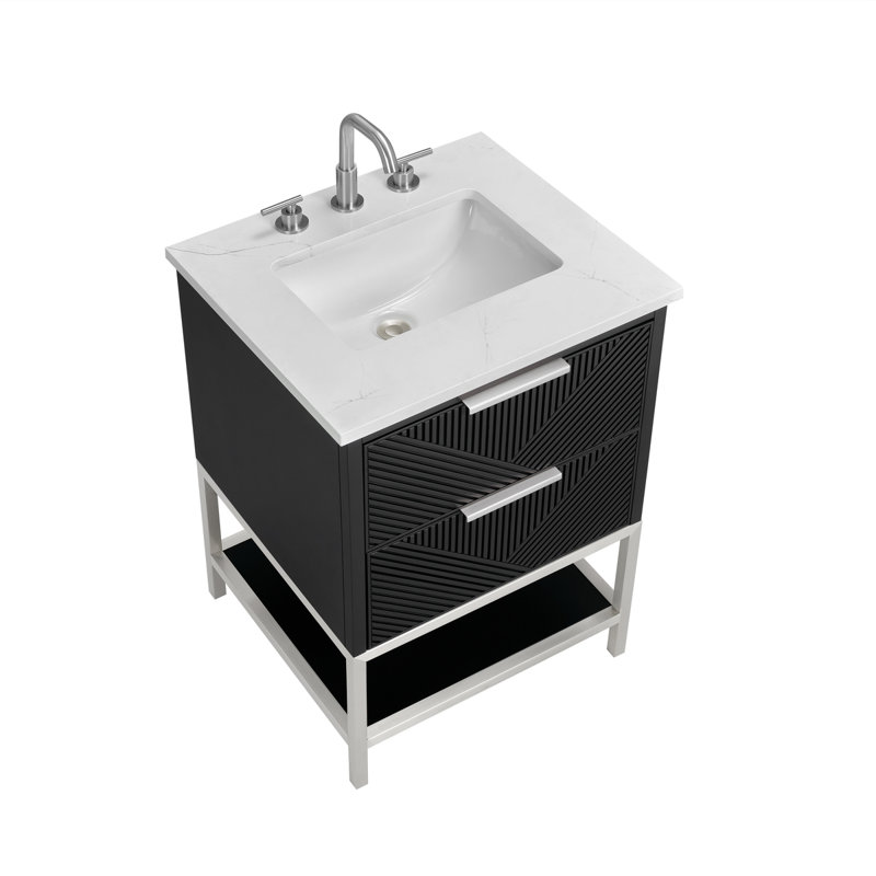 Diamond 24'' W Single Vanity, Charcoal Black, Calacatta Quartz, Brushed Nickel