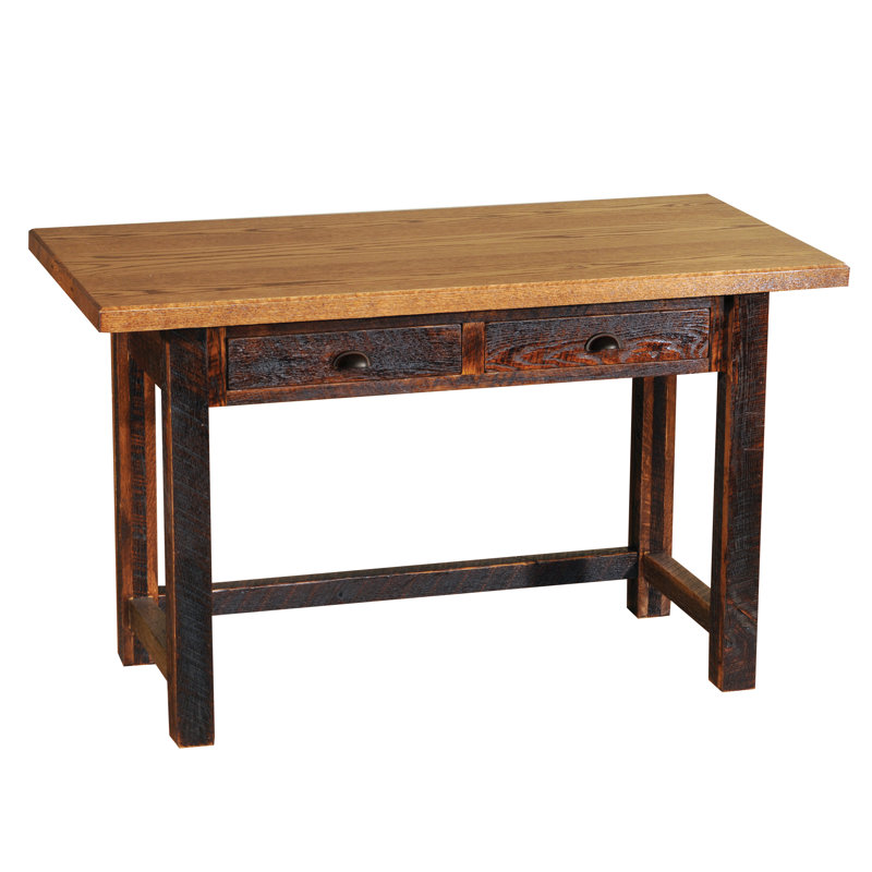 Bureau d'écriture à deux tiroirs Fireside Lodge, Finition chêne antique avec pieds en bois de gran