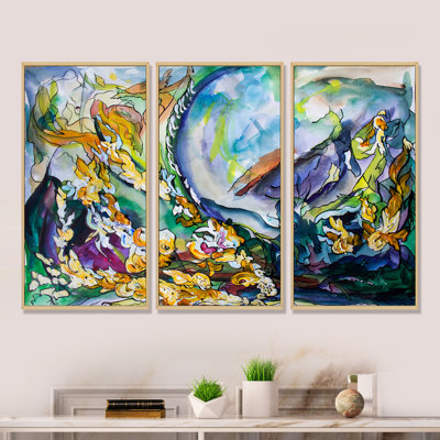 " Abstracti Explosion Of Yellow Blue And Green " 3 - Pieces Painting Print