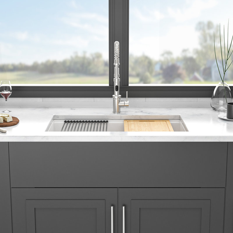 Quartz Sink 32X19" White - High Composite, Hygienic, Clean Workstation Undermount Composite Kitchen Basin , Hygienic, White
