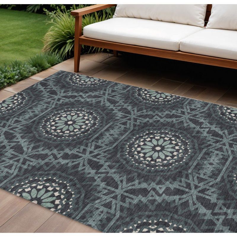 Tapis intérieur lavable à motif de médaillon floral gris anthracite 9 pi x 12 pi