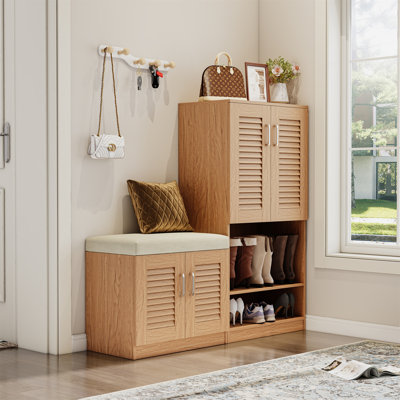 Armoire à chaussures multifonctionnelle avec banc et compartiment de rangement 7 + 3