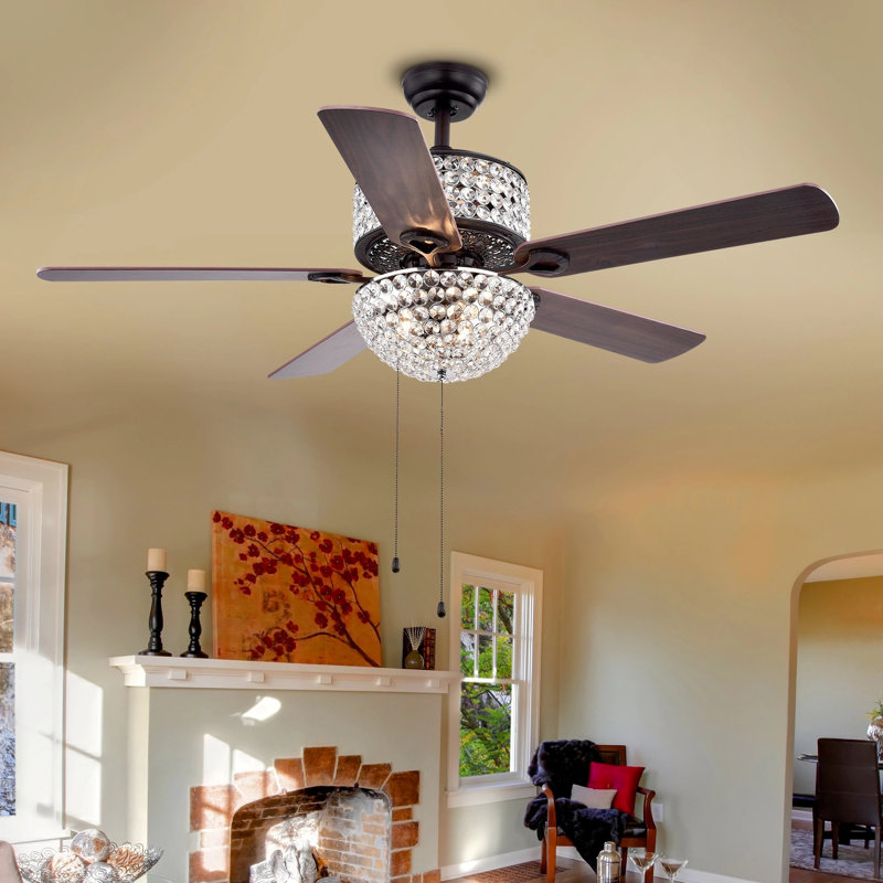 Chaîne de 52 po pour ventilateur de plafond en cristal à 5 pales avec ensemble d'éclairage inclus Caruthersville, Chaînettes