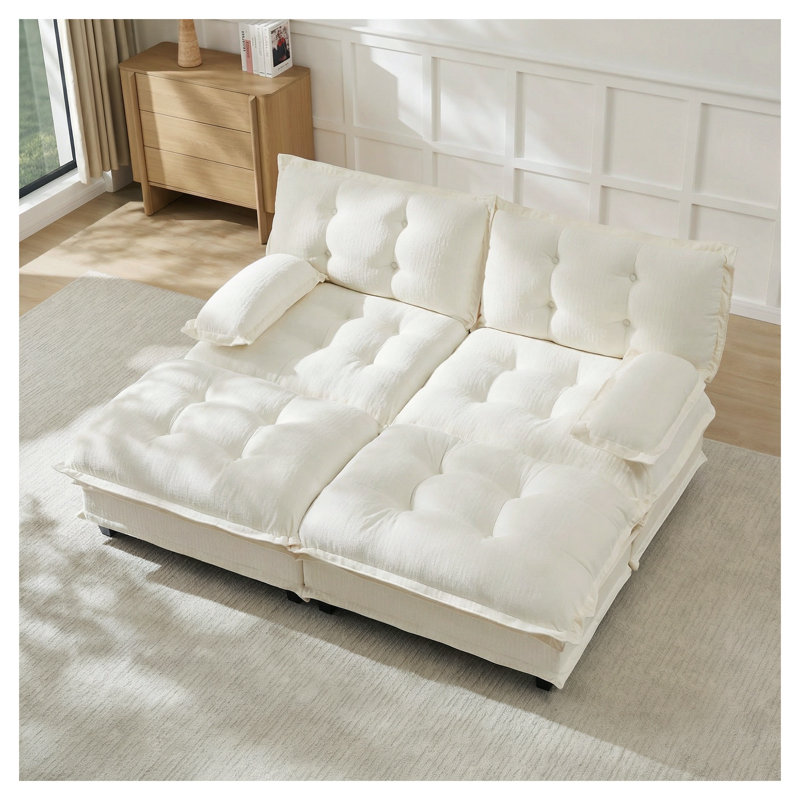 Canapé-lit modulaire 77 po beige moderne modulaire en chenille 77 po avec repose-pieds à 2 places avec repose-pieds